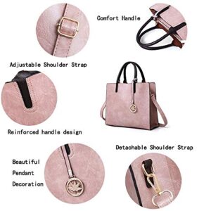 Women Handbags Sets 3 Pcs Large Capacity Handbag Chain Shoulder Bag Clutch Wrist Purse, Pink