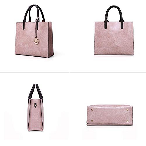 Women Handbags Sets 3 Pcs Large Capacity Handbag Chain Shoulder Bag Clutch Wrist Purse, Pink