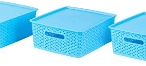 Basicwise QI003214M.3 Blue Medium Plastic Storage Container with Lid, Set of 3