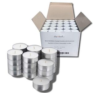 bulk set of 250 tealight candles in metal cups (white) 4.5 hour burn time ( unscented tea lights )