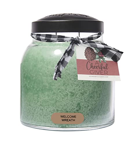 A Cheerful Giver - Welcome Wreath - 34oz Papa Scented Candle Jar with Lid - Keepers of the Light - 155 Hours of Burn Time, Gift for Women, Green