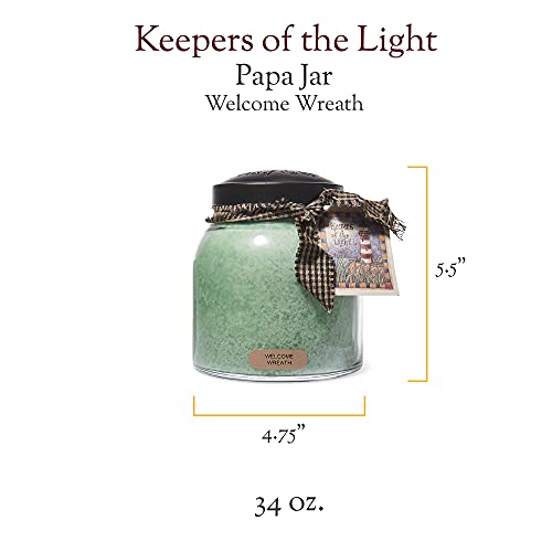 A Cheerful Giver - Welcome Wreath - 34oz Papa Scented Candle Jar with Lid - Keepers of the Light - 155 Hours of Burn Time, Gift for Women, Green