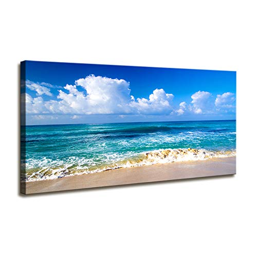 Blue Beach theme Modern Stretched and Framed Seascape 1 Panels Giclee Canvas Prints Artwork Landscape Pictures Paintings On Canvas Wall Art for Home Decor And Office Decorations 20"x40"inch x 1 Pcs