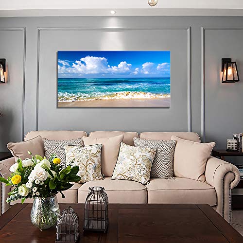 Blue Beach theme Modern Stretched and Framed Seascape 1 Panels Giclee Canvas Prints Artwork Landscape Pictures Paintings On Canvas Wall Art for Home Decor And Office Decorations 20"x40"inch x 1 Pcs