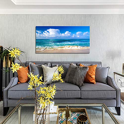 Blue Beach theme Modern Stretched and Framed Seascape 1 Panels Giclee Canvas Prints Artwork Landscape Pictures Paintings On Canvas Wall Art for Home Decor And Office Decorations 20"x40"inch x 1 Pcs