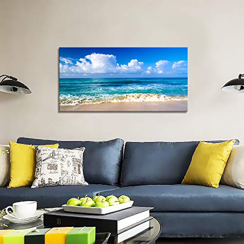 Blue Beach theme Modern Stretched and Framed Seascape 1 Panels Giclee Canvas Prints Artwork Landscape Pictures Paintings On Canvas Wall Art for Home Decor And Office Decorations 20"x40"inch x 1 Pcs