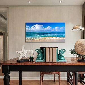 Blue Beach theme Modern Stretched and Framed Seascape 1 Panels Giclee Canvas Prints Artwork Landscape Pictures Paintings On Canvas Wall Art for Home Decor And Office Decorations 20"x40"inch x 1 Pcs