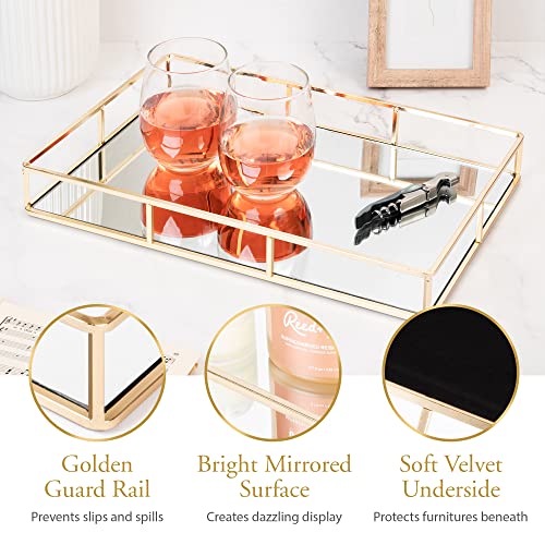 Houseables Mirror Tray, Gold Decorative Countertop, Mirrored Perfume Organizer, 16" x 9", Ornate Vanity Décor, Bathroom Accessories Plate, Jewelry Box, Makeup Holder, Coffee Table Catchall, Brass