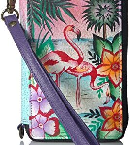 Anna by Anuschka Women's Hand-Painted Genuine Leather Smartphone Case & Wallet - Tropical Flamingos