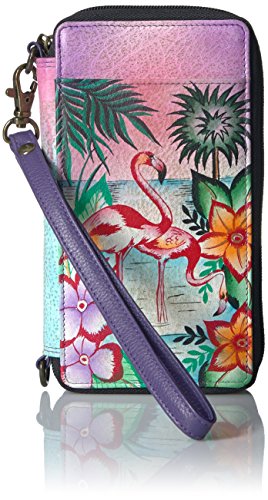 Anna by Anuschka Women's Hand-Painted Genuine Leather Smartphone Case & Wallet - Tropical Flamingos
