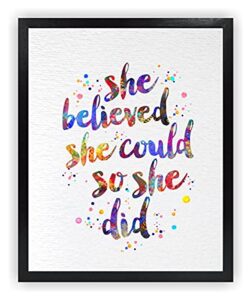 dignovel studios unframed 8x10 she believed she could, so she did inspirational quotes watercolor art print poster dnc40