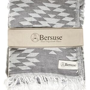 Bersuse 100% Cotton Teotihuacan XL Throw Blanket Turkish Towel - 75x90 Inches, Silver Grey