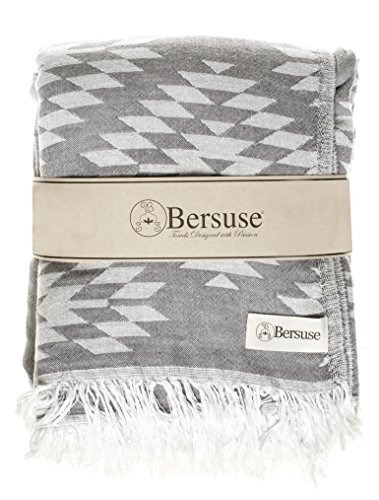 Bersuse 100% Cotton Teotihuacan XL Throw Blanket Turkish Towel - 75x90 Inches, Silver Grey