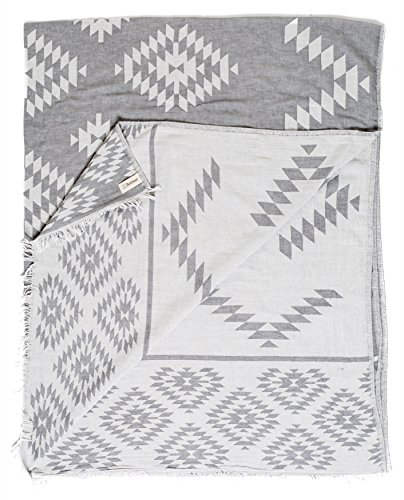 Bersuse 100% Cotton Teotihuacan XL Throw Blanket Turkish Towel - 75x90 Inches, Silver Grey