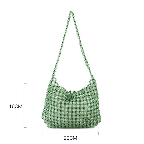 YIFEI Women Green Colored Transparent Beaded Acrylic Shoulderbag Evening Handmade Crossbody Bags