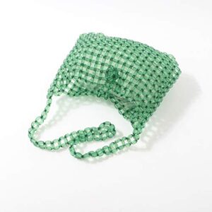 YIFEI Women Green Colored Transparent Beaded Acrylic Shoulderbag Evening Handmade Crossbody Bags