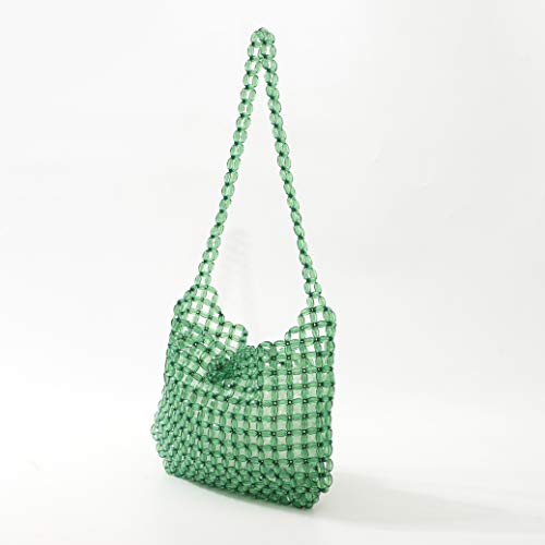 YIFEI Women Green Colored Transparent Beaded Acrylic Shoulderbag Evening Handmade Crossbody Bags