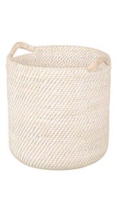 kouboo laguna round ear handles, white-wash rattan storage basket