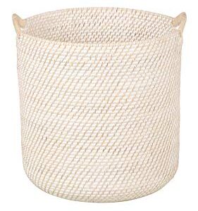 Kouboo Laguna Round Ear Handles, White-Wash Rattan Storage Basket