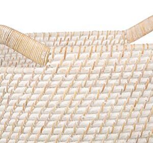 Kouboo Laguna Round Ear Handles, White-Wash Rattan Storage Basket