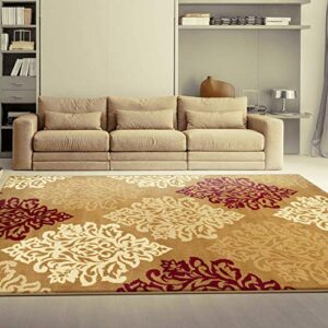 superior indoor small area rug with jute backing, modern floral damask, floor decor for living/dining room, bedroom, farmhouse, kitchen, entryway, office, danvers collection, 4′ x 6′, brown