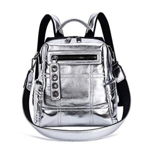 nigedu glitter backpack women shoulder bag multi-functional backpacks for teenage girls school bag female travel bag (silver)