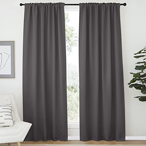 NICETOWN Light Reducing Curtain Panels Window Draperies - (Grey Color) 52x84 inch, 2 Pieces, Insulating Room Darkening Drapes for Bedroom