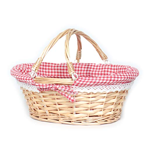 MEIEM Wicker Basket Gift Baskets Empty Oval Willow Woven Picnic Basket Cheap Easter Candy Basket Storage Wine Basket with Handle Egg Gathering Wedding Basket（Pink）