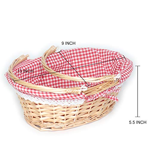 MEIEM Wicker Basket Gift Baskets Empty Oval Willow Woven Picnic Basket Cheap Easter Candy Basket Storage Wine Basket with Handle Egg Gathering Wedding Basket（Pink）