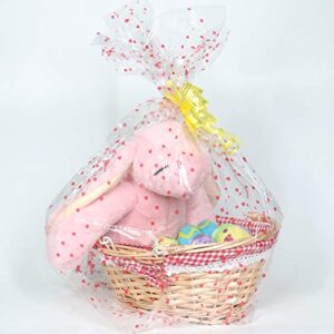 MEIEM Wicker Basket Gift Baskets Empty Oval Willow Woven Picnic Basket Cheap Easter Candy Basket Storage Wine Basket with Handle Egg Gathering Wedding Basket（Pink）