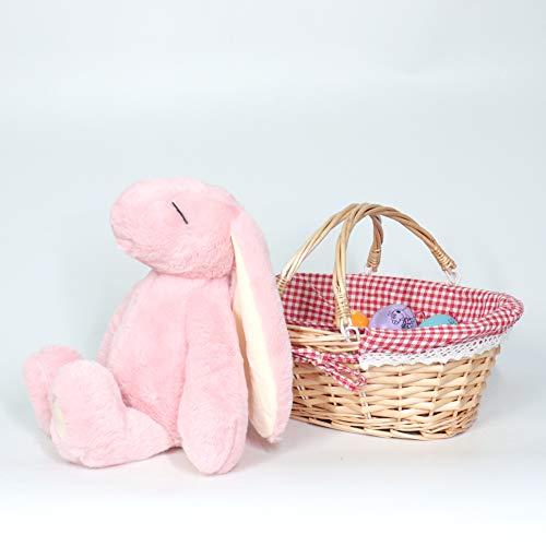 MEIEM Wicker Basket Gift Baskets Empty Oval Willow Woven Picnic Basket Cheap Easter Candy Basket Storage Wine Basket with Handle Egg Gathering Wedding Basket（Pink）