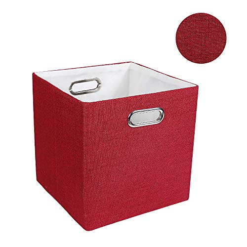 Oprass Storage Bin11X11 Folding Baskets Hard Shelf Organizer Bins (11×11×11, Red)