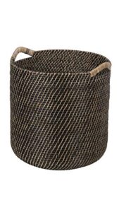 kouboo laguna round ear handles, black-wash rattan storage basket