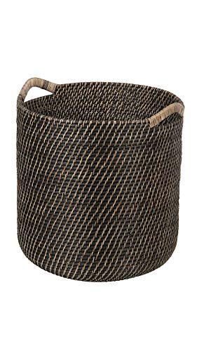 Kouboo Laguna Round Ear Handles, Black-Wash Rattan Storage Basket