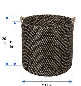 Kouboo Laguna Round Ear Handles, Black-Wash Rattan Storage Basket