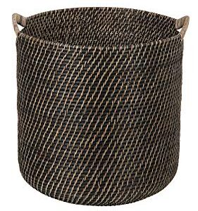 Kouboo Laguna Round Ear Handles, Black-Wash Rattan Storage Basket