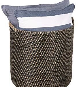 Kouboo Laguna Round Ear Handles, Black-Wash Rattan Storage Basket