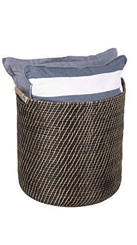 Kouboo Laguna Round Ear Handles, Black-Wash Rattan Storage Basket