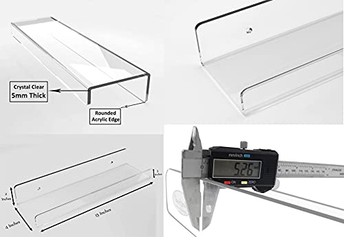 Blingsoul Set of 6 Clear Acrylic Floating Shelves - 5mm Invisible Wall Mounted Shelf, Makeup Display Organizer Nursery Bookshelf Spice Lip Shelf, Bathroom Storage or Room Décor Shelf