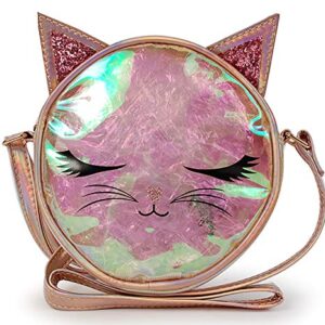 Mini Crossbody Bag Shoulder Purse for Women - Holographic Pink/Clear Cat