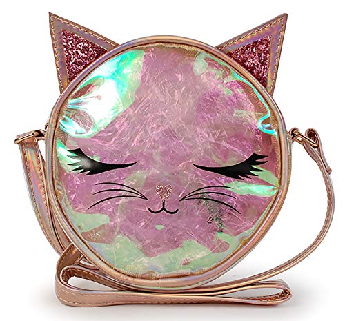 Mini Crossbody Bag Shoulder Purse for Women - Holographic Pink/Clear Cat