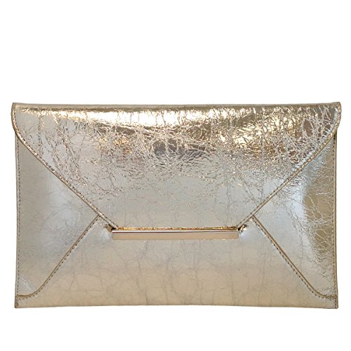 JNB Crushed Metallic Envelope Clutch, Gold