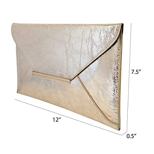 JNB Crushed Metallic Envelope Clutch, Gold