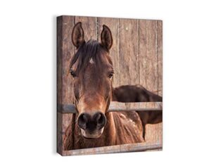 farmhouse rustic wall art for bedroom home bathroom decor for the home country horse pictures artwork for walls kitchen wall decor modern prints wood grain canvas framed animal wall art size 12×16