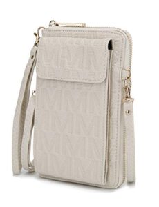 mkf crossbody cellphone handbag for women wallet purse – pu leather multi pockets clutch bag, wristlet strap beige