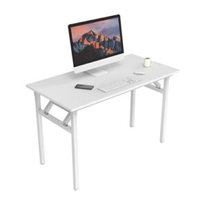 halter folding desk table for small and large spaces, collapsible computer desk for office, bedroom, and study – 47” space-saving portable, foldable study table – white desk, white frame