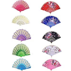 sitaer 10 pcs colorful folding hand fan handheld fans summer vintage dancing party hand fans for girls women … (style 1)