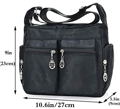 FiveloveTwo Lightweight Nylon Multi Pocket Hobo Shoulder Crossbody Bag Handbags and Purses for Women Men Top-handle Messenger Crossbody Bag Pack Totes Satchels Black Camouflage