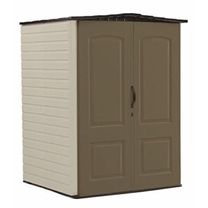 rubbermaid medium vertical resin weather resistant outdoor storage shed, 5 ft. x 4 ft. , putty/canteen brown, for garden/backyard/home/pool