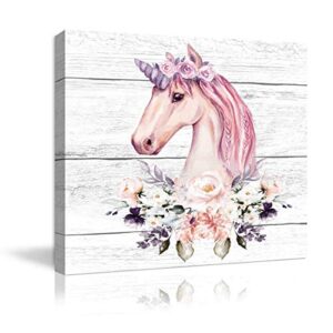 pink little unicorn wall art for girls bedroom print bathroom pictures modern home nursery wall decor canvas framed wall art for bedroom artwork for walls unicorn theme wall decoration size 14×14